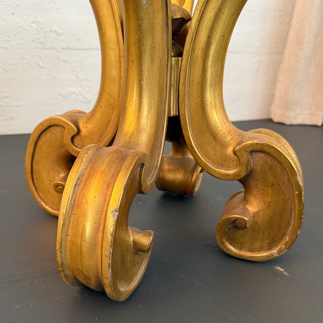 Wood Late 20th Century Hollywood Regency Scrolled Gilt Octagonal Glass Side Table For Sale - Image 7 of 7