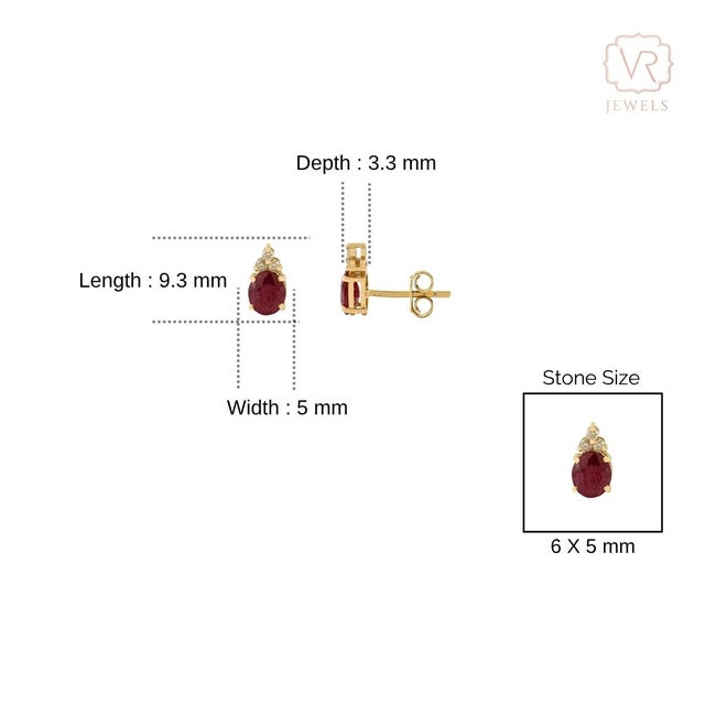 1.75 Ct Oval Cut Ruby and Diamond Crown Stud Earrings in 14k Gold- A Pair For Sale - Image 9 of 16