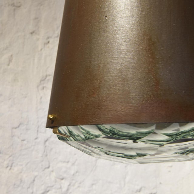 Glass Pendant Lights with Fontana Arte Faceted Crystal Diffuser and Corten-Effect, 1990s, Set of 2 For Sale - Image 7 of 15