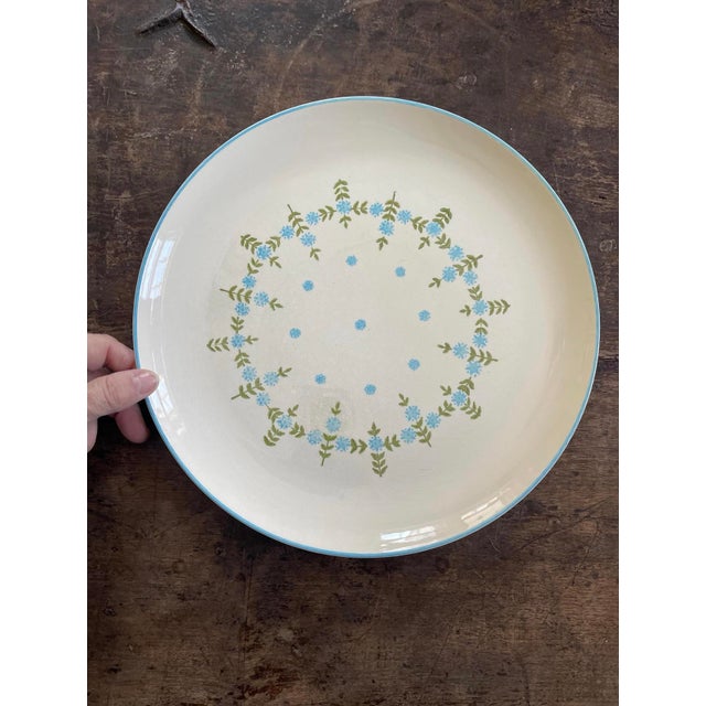 Ceramic Mid 19th Century Round Blue Cornflower Platter by Stetson Creation Scandi Chic For Sale - Image 7 of 8
