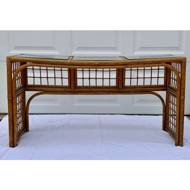 Vintage Rattan and Glass Console For Sale - Image 10 of 11