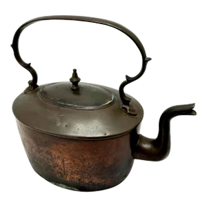 Outstanding Antique Early American Hand Made Solid Cast & Hand Wrought Copper Tea Kettle Circa Early 1800s