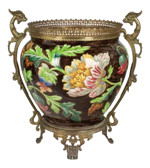 French Art Nouveau Longchamp Bronze Mounted Ceramic Planter