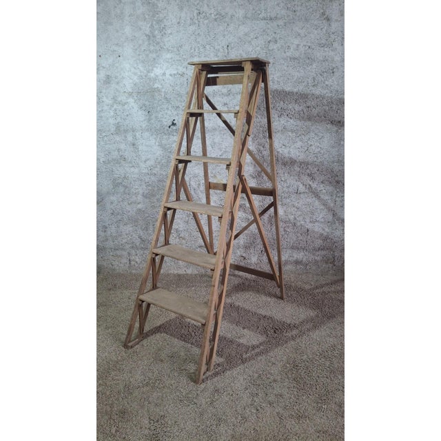 Brown Vintage Industrial Wooden Stepladder from Manufrance, 1890s For Sale - Image 8 of 8