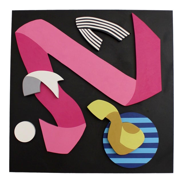 Sculptural Wood Painting Titled Party Box No1 by Artist Angel Chrusciaki Blehm For Sale