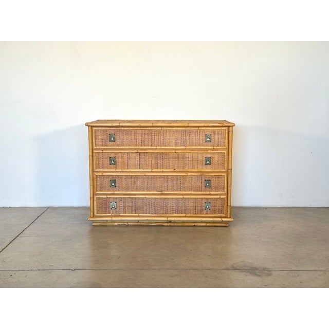 Wicker and bamboo chest of drawers from the 1970s This piece has an attribution mark, I am sure that it is completely...