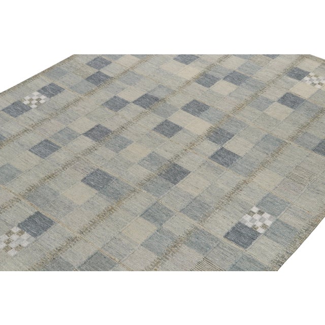 Rug & Kilim Rug & Kilim's Scandinavian Style Kilim Rug in Blue and Grey Geometric Pattern - 8'x10' For Sale - Image 4 of 6