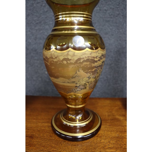 Late 20th Century Bohemian Glass Decanter and Vase Set With Horse-Drawn Carriage Scenes, Set of 3 For Sale - Image 9 of 18