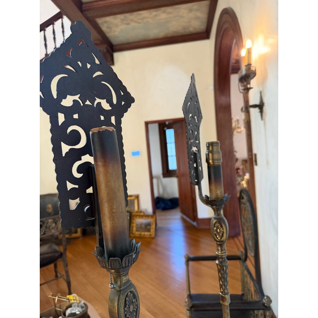 Gothic Spanish Revival Torchieres Attributed to Oscar Bach For Sale - Image 9 of 10