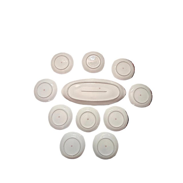 White Antique Limoges Fish Plates & Large Platter Set by O. Gutherz 9” Plates 24.75” Platter For Sale - Image 8 of 9