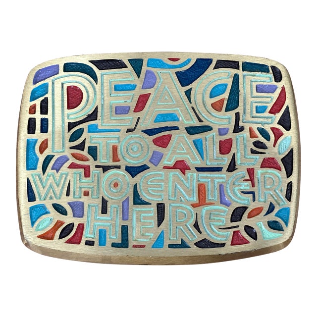 1966 Terra Sancta Creations Brass Wall Plaque — “Peace to All Who Enter Here” For Sale