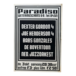 Paradiso Jazz Concert Poster (1974), Martin Kaye, Screenprint, Vintage, Amsterdam