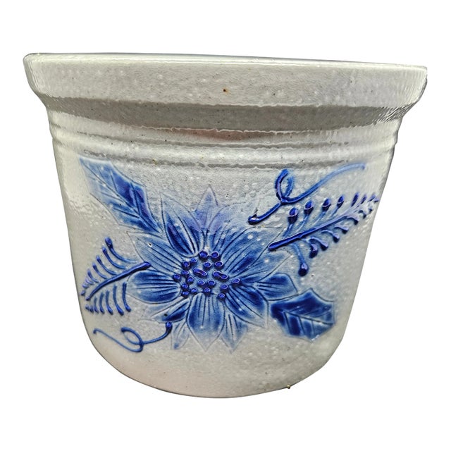 Eldreth Pottery Salt Glaze Crock Florals Raised Glaze, Signed For Sale