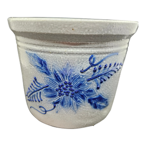 Eldreth Pottery Salt Glaze Crock Florals Raised Glaze, Signed