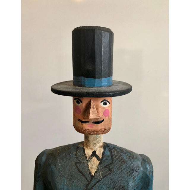 Blue Curtis Jeré, Hand Carved Painted Wood Folk Art Americana Sculpture Pair American Gothic, 1982 For Sale - Image 8 of 12