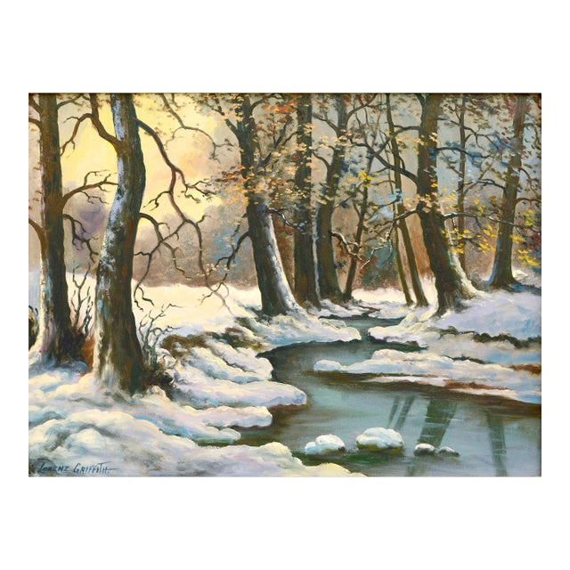 Mid Century Winter Stream Oil Paint Landscape by Lorenz E. Griffith For Sale
