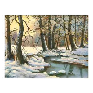 Mid Century Winter Stream Oil Paint Landscape by Lorenz E. Griffith