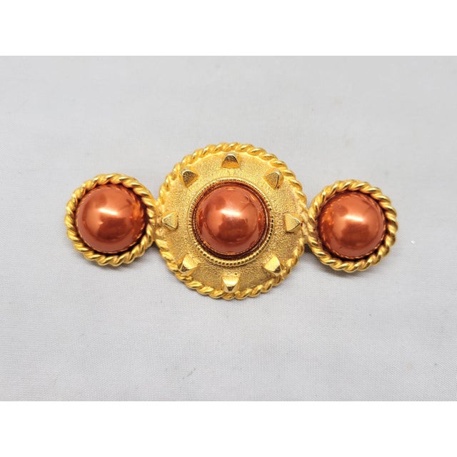 Vintage Signed Gerard Yosca Goldtone Red Faux-Pearl Brooch For Sale In Philadelphia - Image 6 of 7