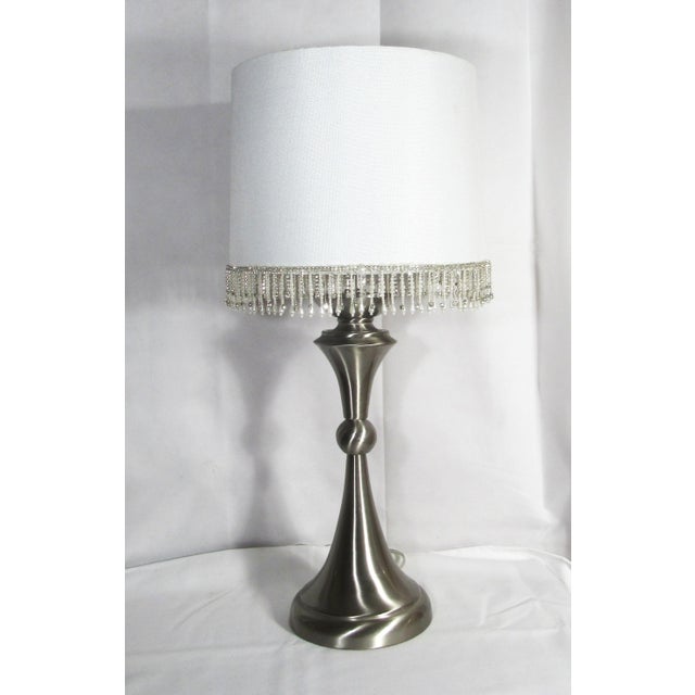 Vintage Brushed Nickel Table Lamp With Shade For Sale - Image 4 of 11