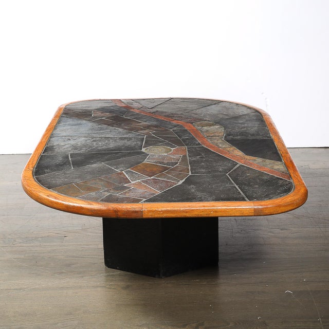 Mid-Century Tessellated Slate & Bronze Inlay Cocktail Table by v Ramburrem For Sale In New York - Image 6 of 18