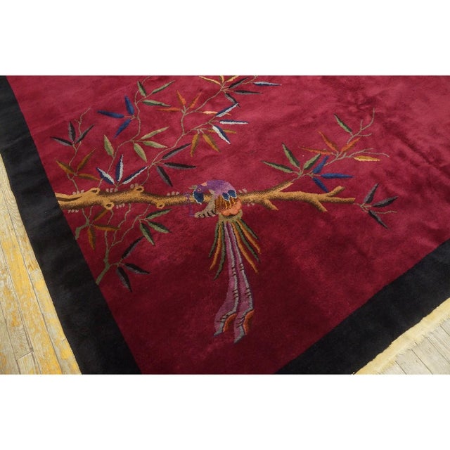 Textile Solid Open Deep Red Wool Walter Nichols Antique Chinese Art Deco Rug 8'10" X11'6 For Sale - Image 7 of 9