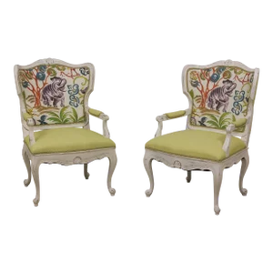 Stunning Pair Decorator Upholstered Modern French Armchairs