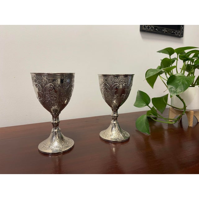 Antique 19th Century Chinese Export Solid Silver Repoussé Goblets - A Pair For Sale In Los Angeles - Image 6 of 6