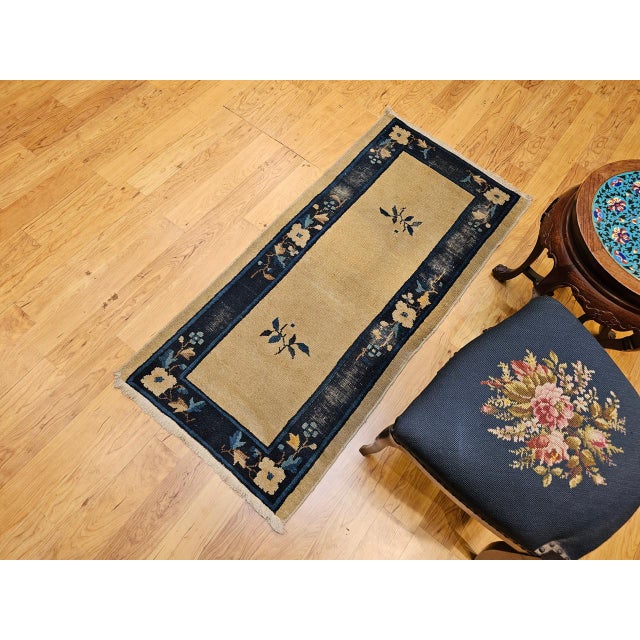 Late 19th Century Chinese Peking Rug, Hand-Knotted Wool, Tan & Navy, 3' x 5' For Sale - Image 15 of 15