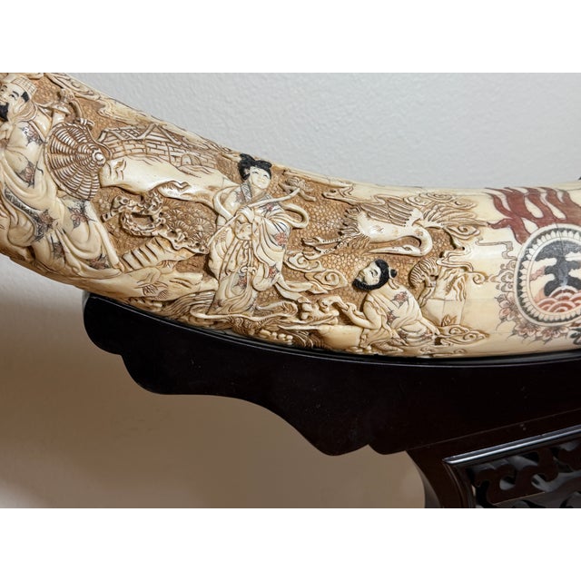 Extra Large Vintage Chinese Carved Horn Sculpture on Stand, 52” For Sale In Los Angeles - Image 6 of 12