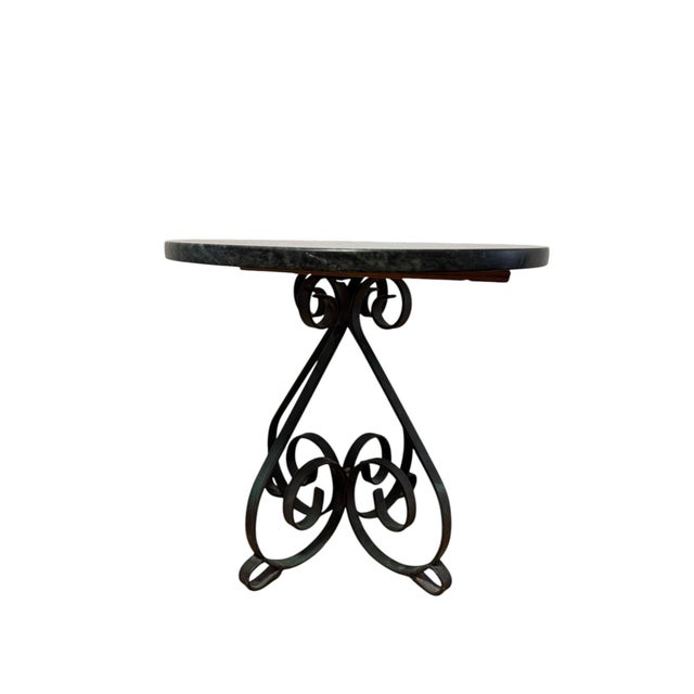 Vintage Verde Marble Round Side Table With Wrought Iron Scrollwork, c.1940s For Sale In San Francisco - Image 6 of 10