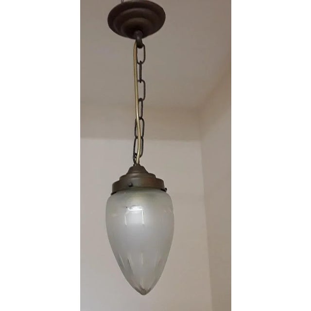 Small German Ceiling Lamp with Drop of Glass That Is Sanded in Art Nouveau Decor, 1890s For Sale - Image 3 of 5