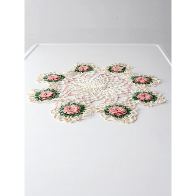 Mid 20th Century Vintage Hand Crocheted Floral Doily For Sale - Image 5 of 10