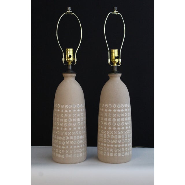 Mid 20th Century Accolay Style Ceramic Lamps - a Pair For Sale - Image 11 of 12