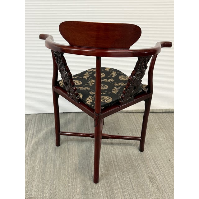 Auburn Oriental Hand Carved Corner Armchair For Sale - Image 8 of 12