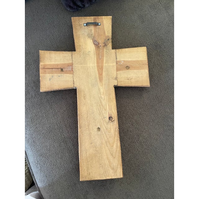Brown Wood Wall Cross With Ornate Silver Overlay For Sale - Image 8 of 8