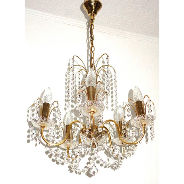 Brass and Lead Crystal 5-Light Chandelier from Preico, 1970s For Sale - Image 9 of 9