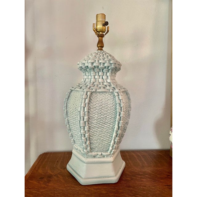 Vintage Palm Beach Ceramic Basket Weave Lamp For Sale - Image 4 of 10