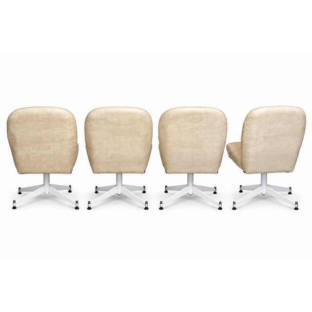 Mid-Century Modern 1970s Space Age Gathered Vinyl Swivel Dining Chairs—Set of 4 For Sale - Image 3 of 11
