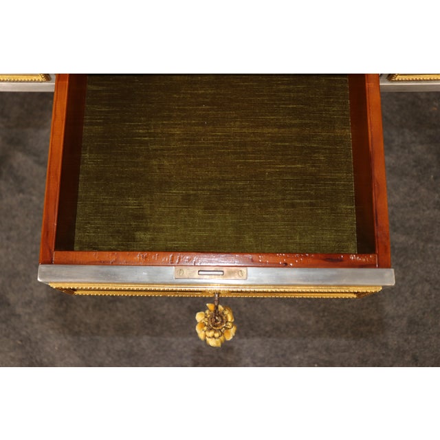 Stunning 1960's Louis XVI Style John Vesey Steel and Bronze Writing Desk Leather For Sale - Image 18 of 18
