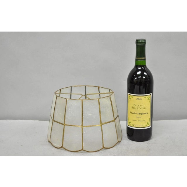 Vintage Italian Hollywood Regency/Mid Century Modern Capiz Shell Gold Gilt Metal 8.5" Round Clip On Lamp Shade. These...