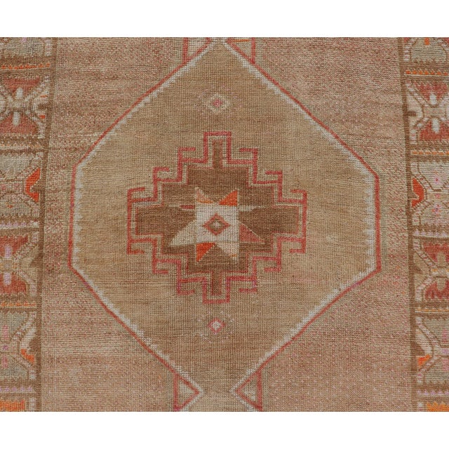 Vintage Turkish Kars Runner in Brown Color, Tan, Taupe and Soft Orange For Sale In Atlanta - Image 6 of 13