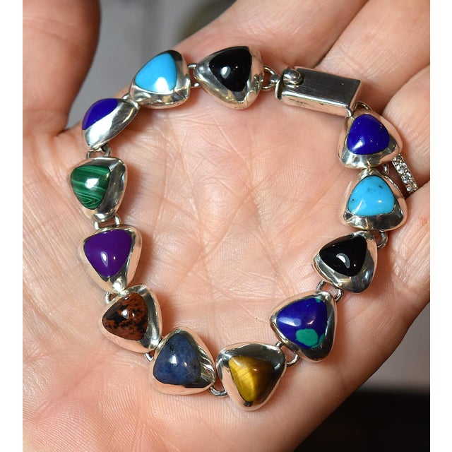 Vintage Mexican 950 Sterling Silver Multi Gemstone Tennis Bracelet For Sale - Image 14 of 17