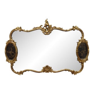 Vintage French Rococo Louis XV Gold Wall Mantle Mirror Scrolled Flourishes For Sale