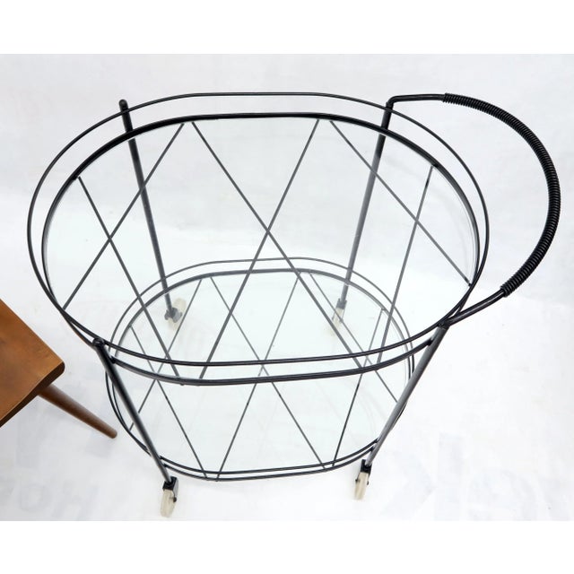 Oval Mid-Century Modern Black Lacquer Serving Bar Tea Cart For Sale - Image 4 of 13