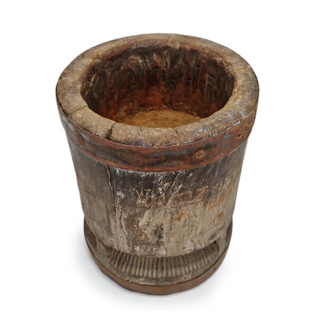 Rustic 1920s Old India Wood Pestle Pot For Sale - Image 3 of 8
