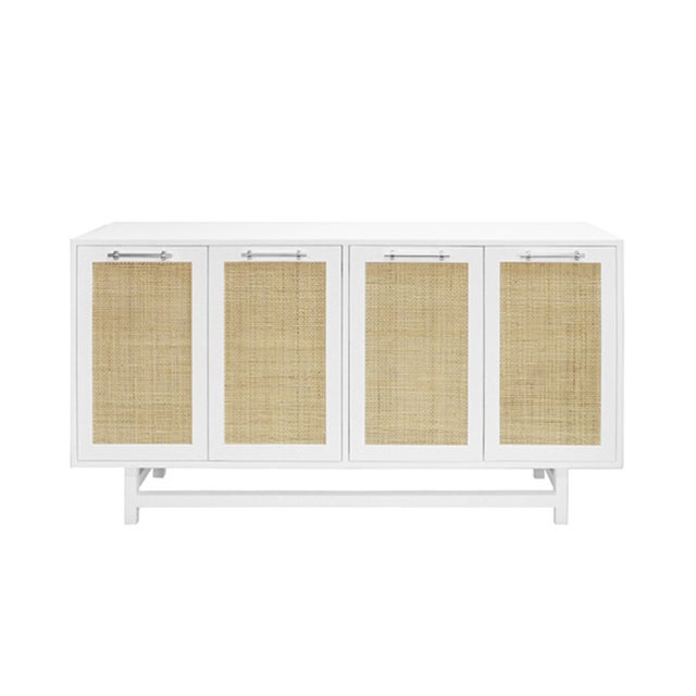 Matthew Izzo Home Macon Matte White Lacquer Four Door Cabinet With Caned Doors and Nickel Hardware For Sale In New York - Image 6 of 6