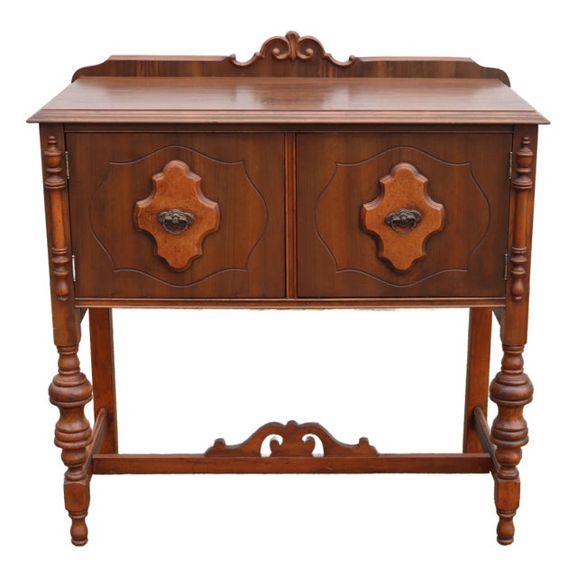 Art Deco Jacobean Style Server/Buffet Walnut With Birdseye Maple Accents For Sale