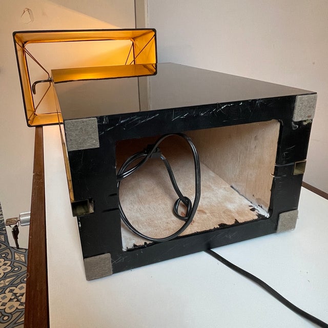 Vintage Hollywood Regency Ammonite Lamp in Gilded Brass and Black Lacquered Wood from Maison Jansen, 1970 For Sale - Image 16 of 18