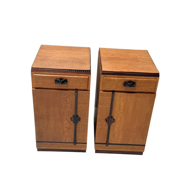 Art Deco Nightstands Oak and Ebony by Fa. S. Speelman, 1920s, Set of 2 For Sale - Image 6 of 8