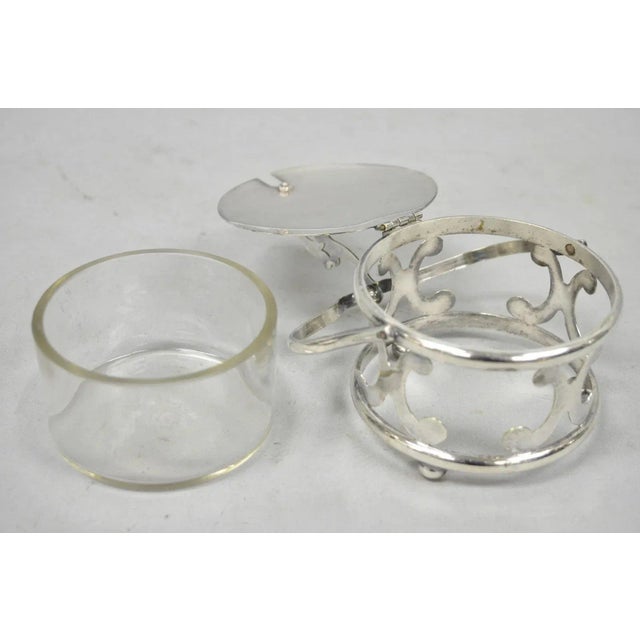 Vintage Art Deco Style Silver Plated Hinged Glass Grated Cheese Jar Sugar Bowl For Sale - Image 10 of 12